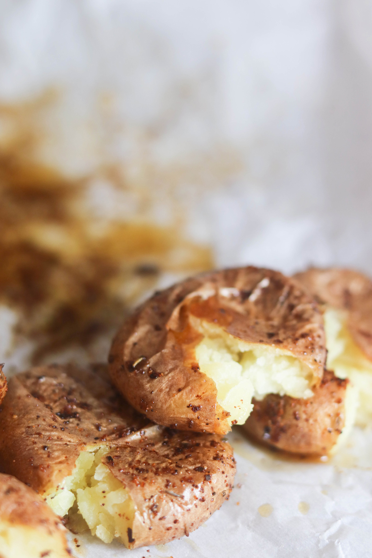 Air Fryer Smashed Potatoes Close Up