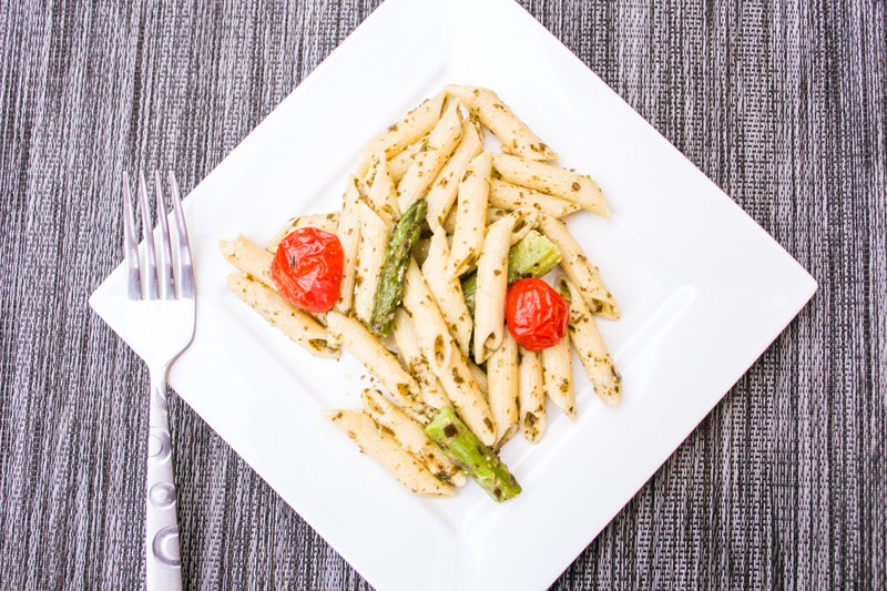 Asparagus Pesto Pasta with Roasted Tomatoes