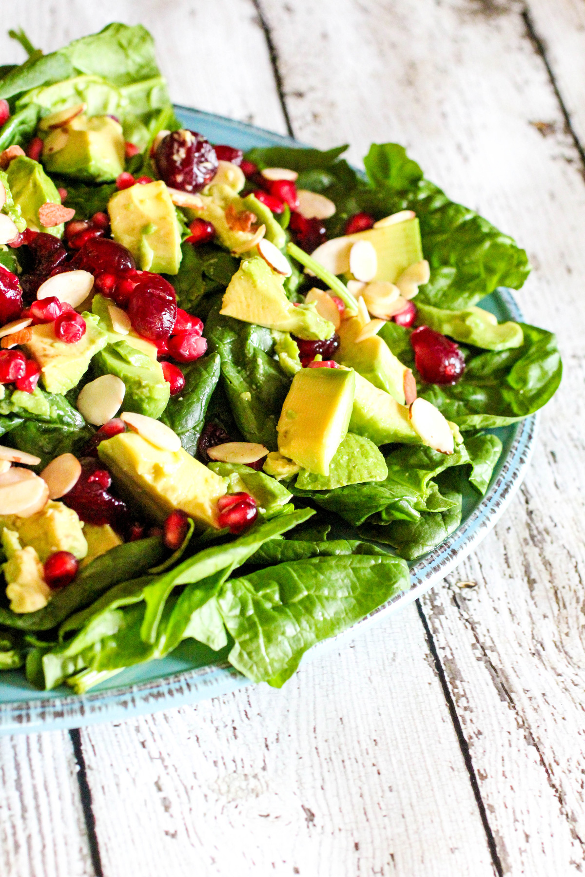 Avocado Pomegranate Spinach Salad Partial Platter Shot