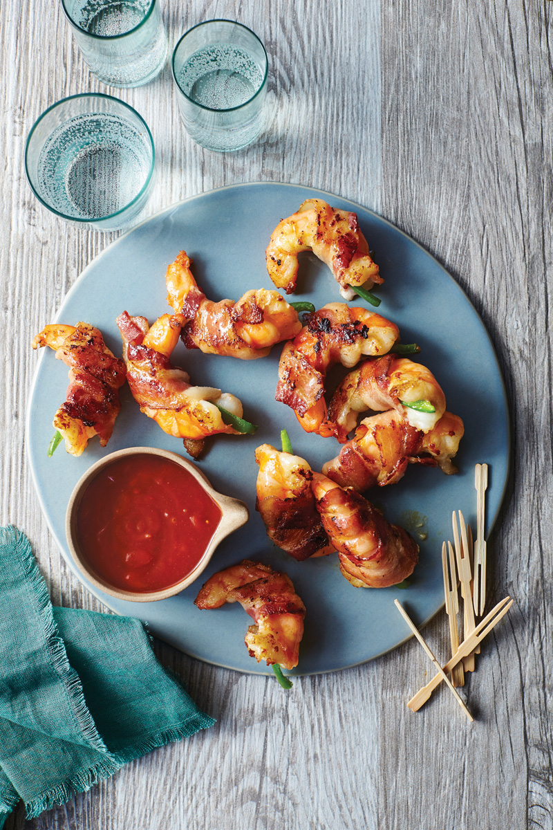 Bacon-Wrapped Jalapeno Shrimp with Cherry Cola BBQ Sauce Bacon-Wrapped Jalapeno Shrimp with Cherry Cola BBQ Sauce