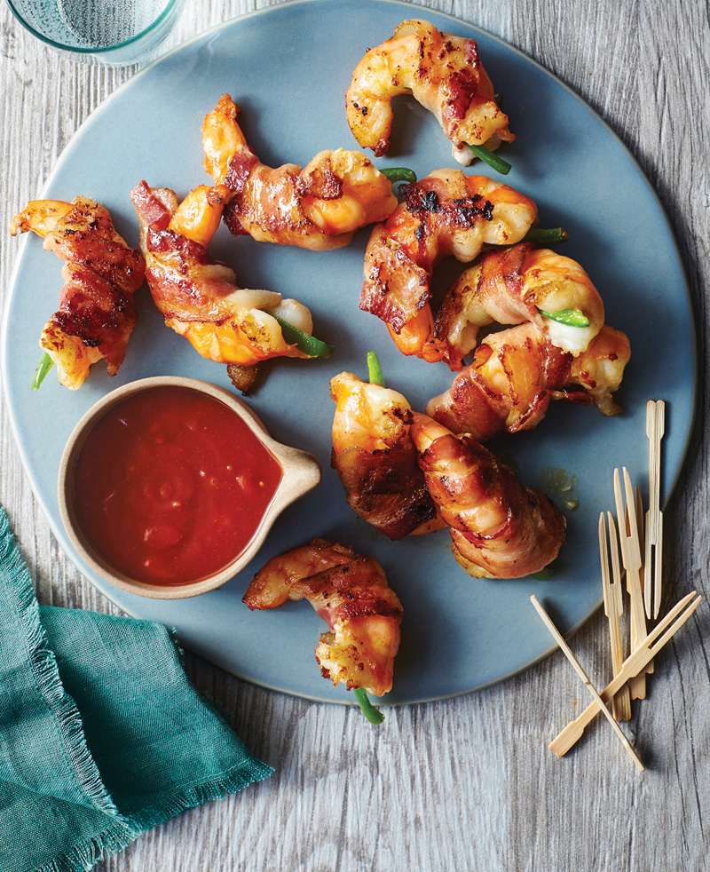 Bacon-Wrapped Jalapeno Shrimp with Cherry Cola BBQ Sauce