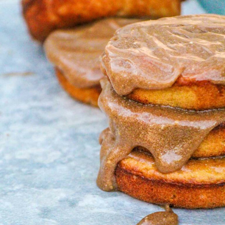 Stack of Baked Caramel Apple Cider Donuts