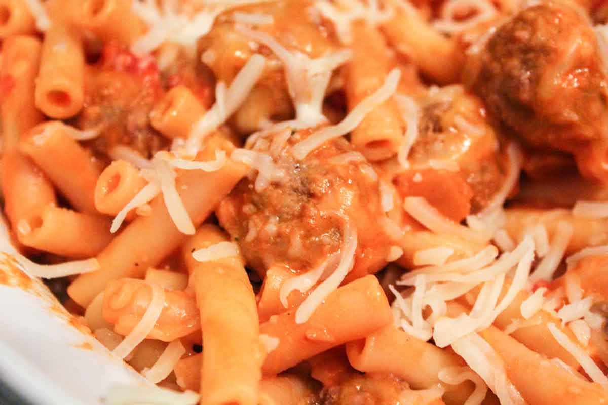 Baked Ziti with Meatballs Close Up