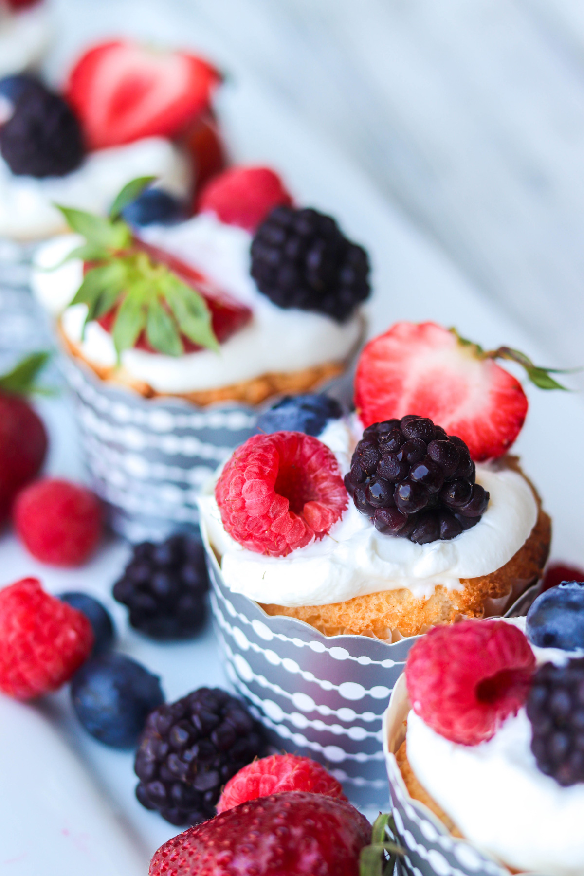 Berries and Cream Angel Food Cupcakes