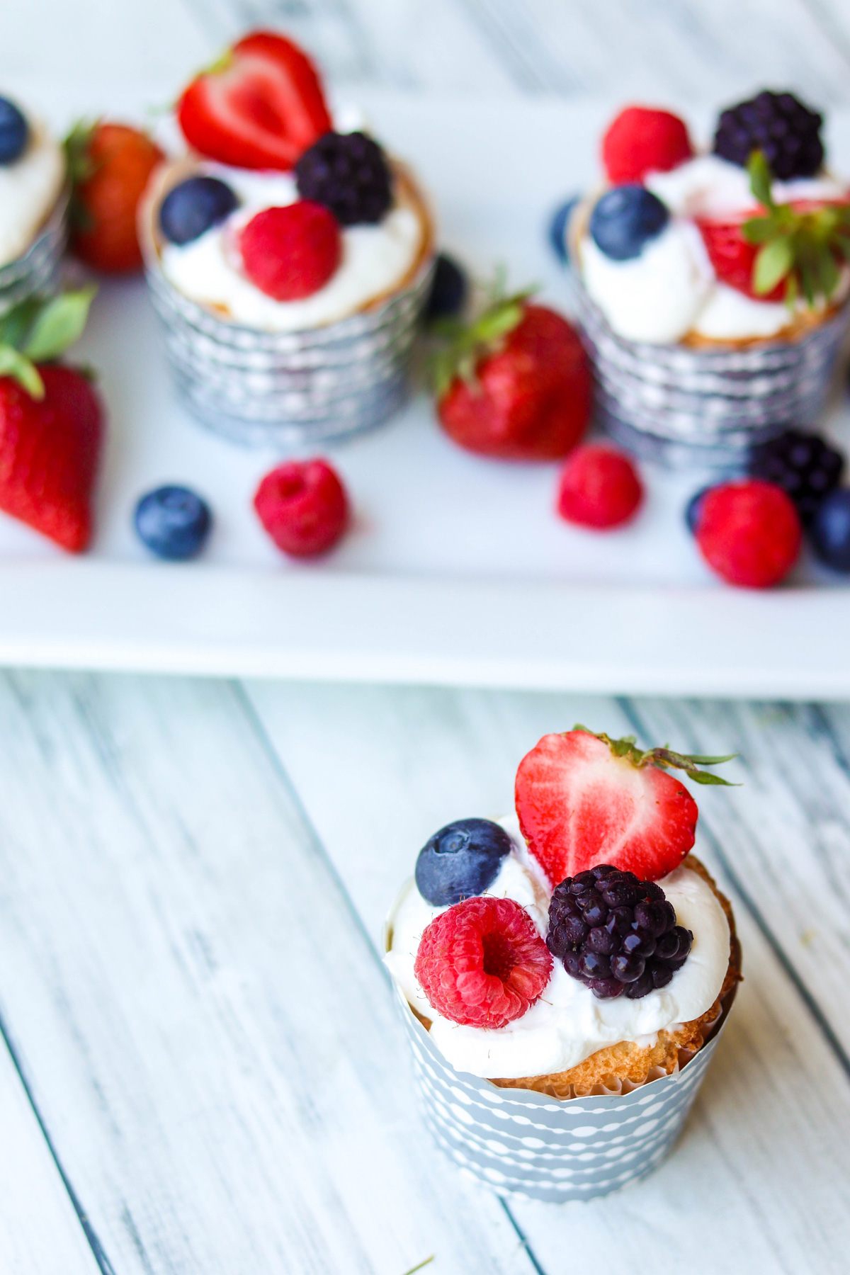 Berries and Cream Angel Food Cupcakes