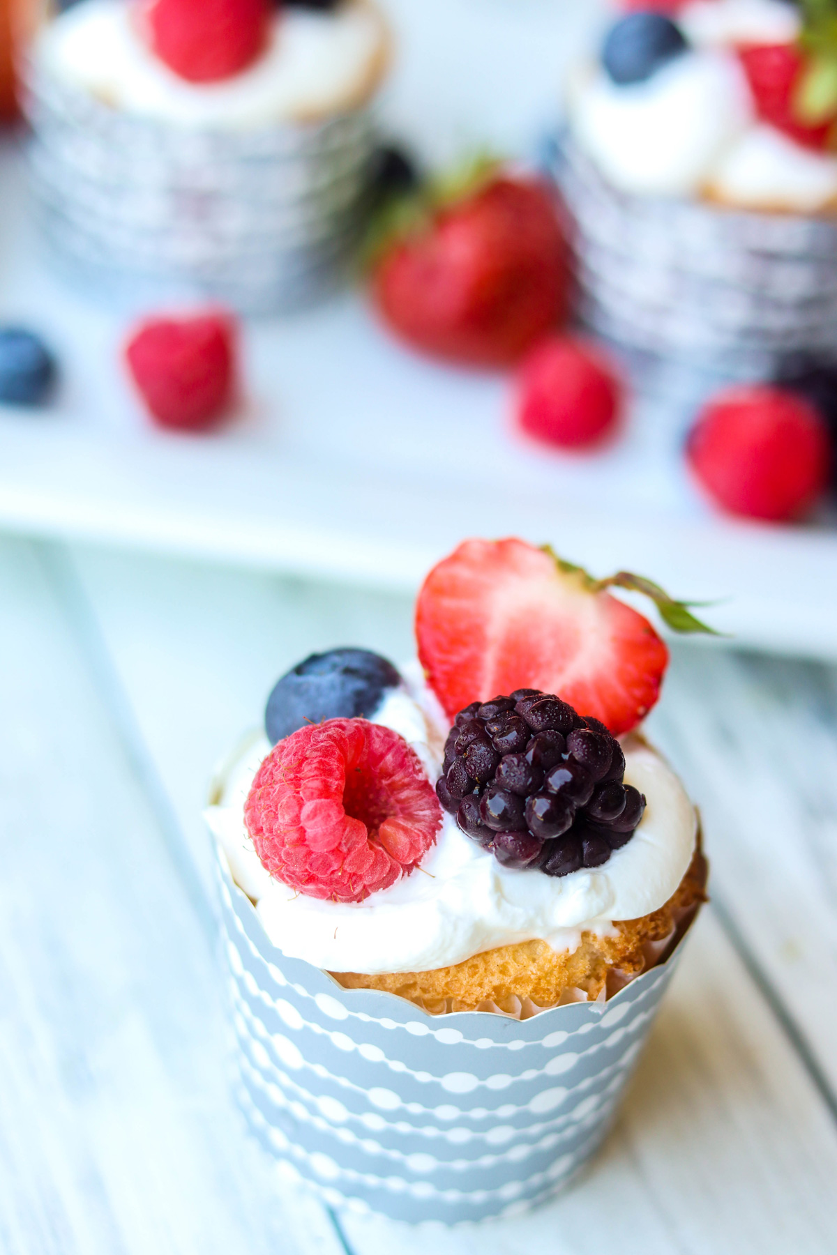 Berries and Cream Angel Food Cupcakes