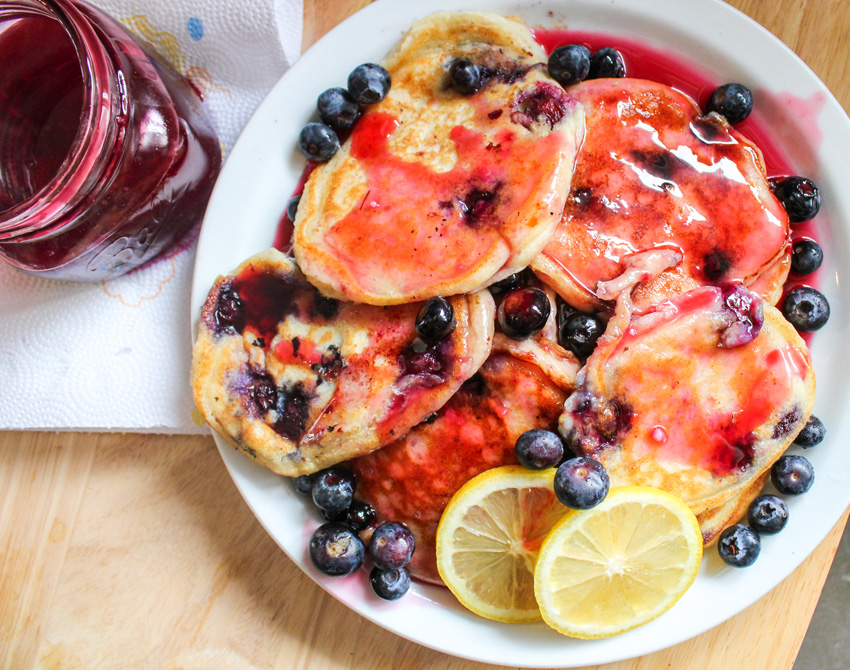 Blueberry Lemon Ricotta Pancakes with Blackberry Vanilla Syrup Blueberry Lemon Ricotta Pancakes