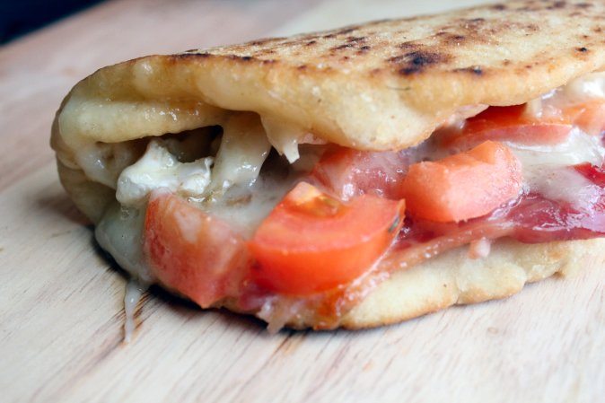 Melted Brie and Bacon on Grilled Flatbread