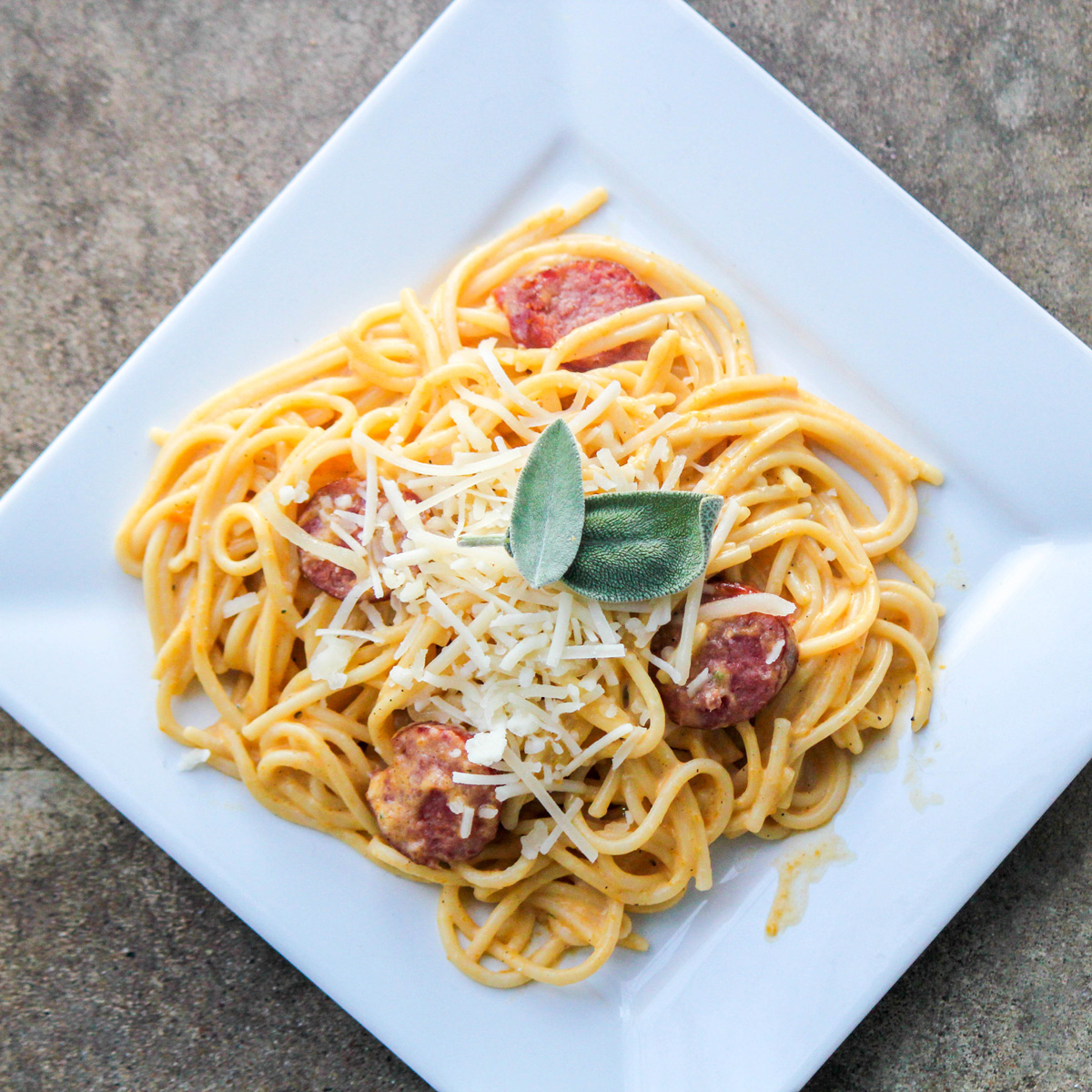 Butternut Squash-Sage Cream Sauce with Sausage Spaghetti