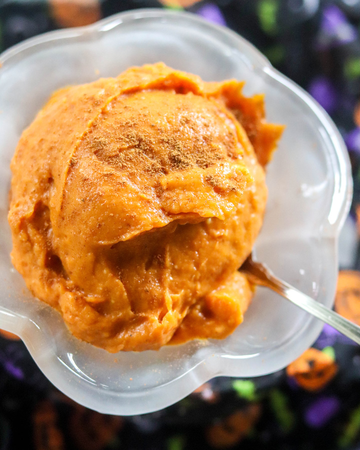 Creamy Pumpkin Pudding in a dish with pumpkin spice