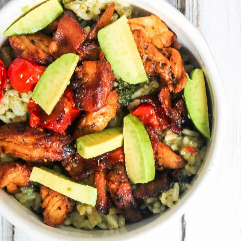 Chicken Avocado BLT Rice Bowl w/Pesto Ranch Dressing