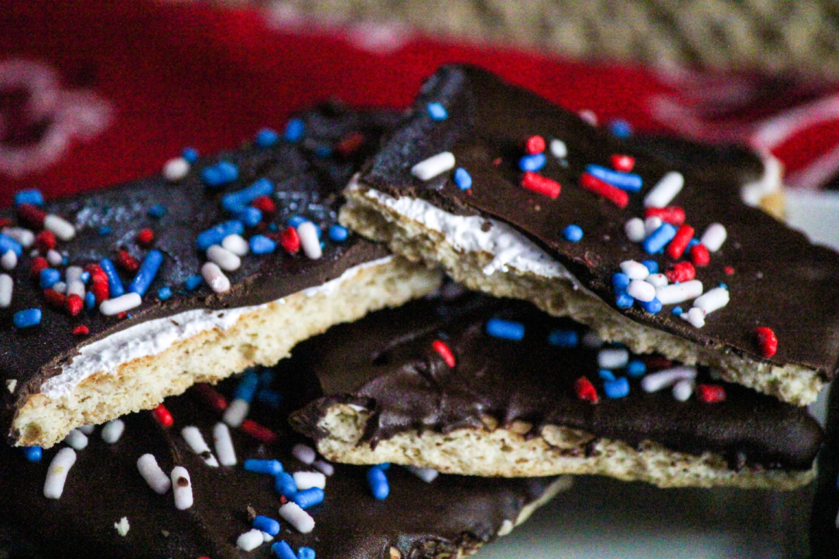 close up of smores cookies on a plate