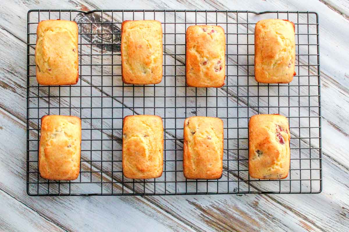 Cranberry Orange Bread 8 Mini Loaves on a Cooling Rack