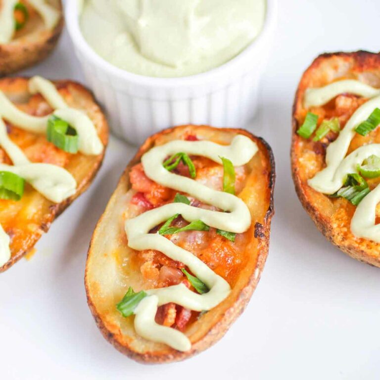 Creamy Avocado Bacon Poutine Potato Skins