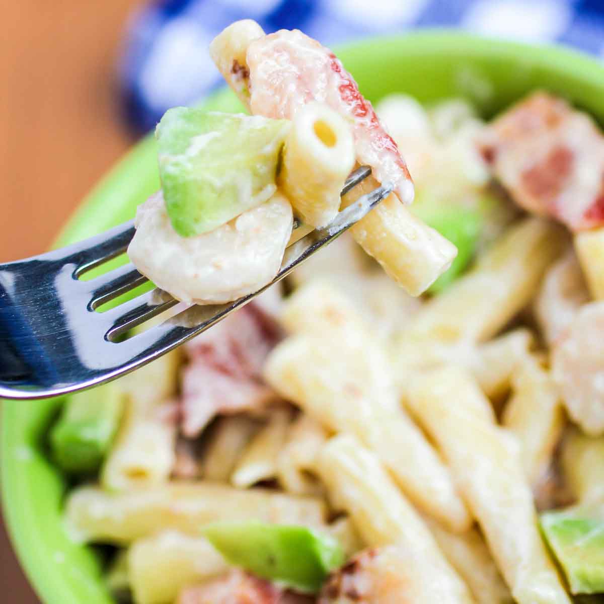 Creamy Shrimp Avocado Bacon Ziti