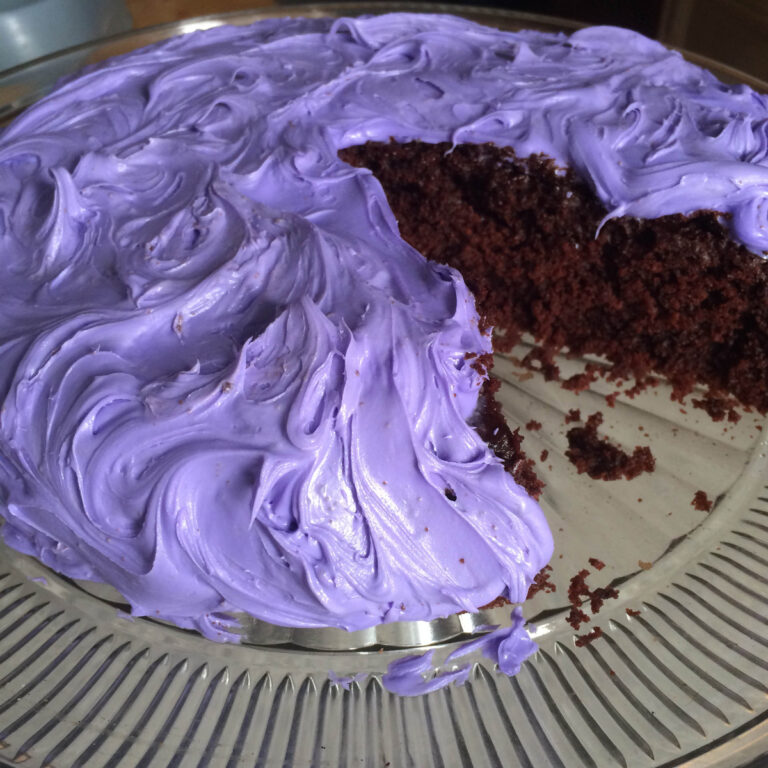 Dark Chocolate Lavender Cake with Lavender Buttercream Frosting