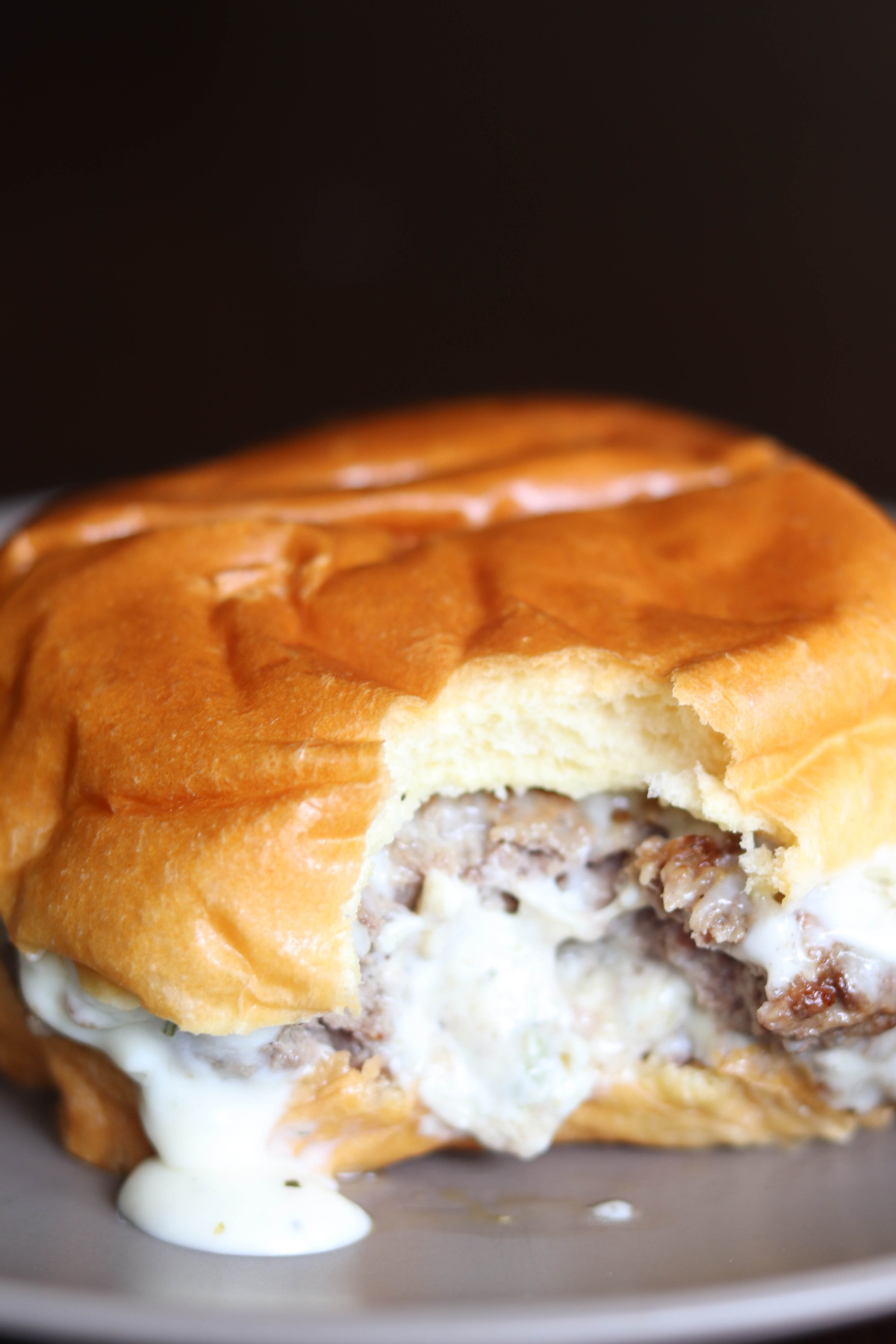 Garlic Overload Burgers with Creamy Garlic Burger Sauce Close Up