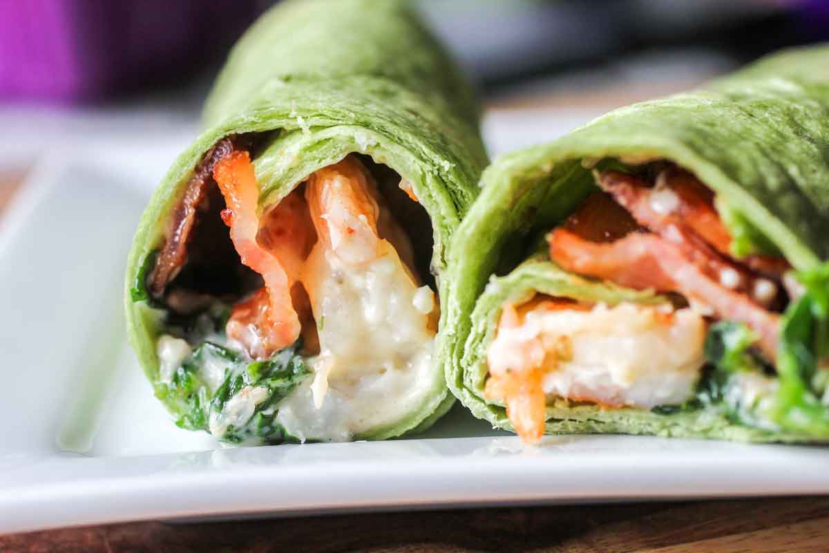 Garlic Shrimp Spinach Bacon Wraps
