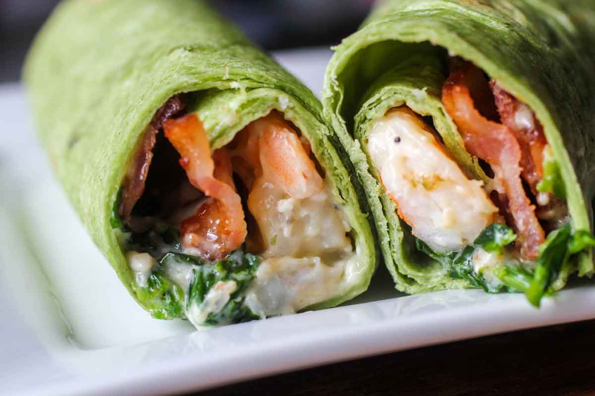 Garlic Shrimp Spinach Bacon Wraps