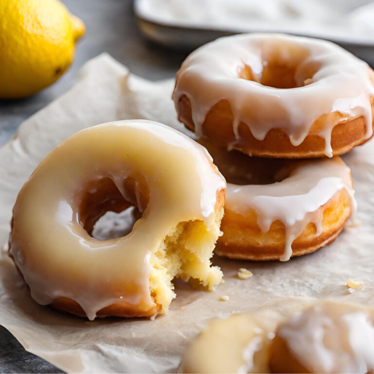 Glazed Lemon Donuts with a Bite Taken Out
