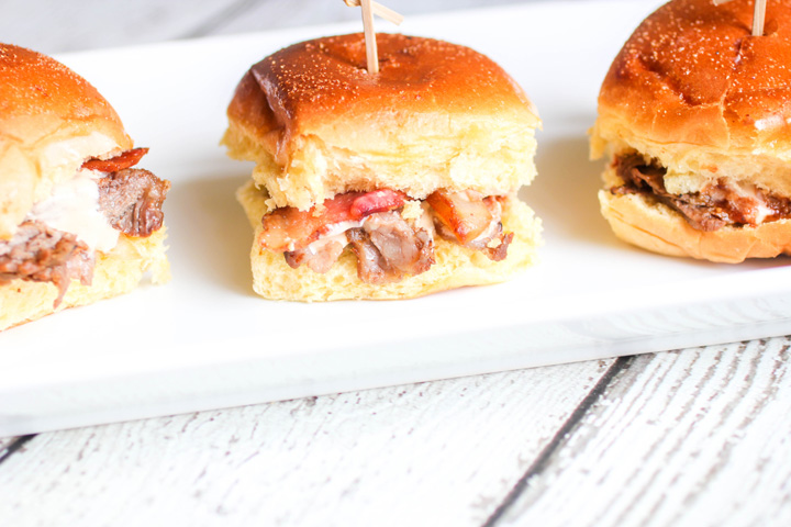 Grilled Bacon and Onion Ribeye Steak Sliders with Beer Cheese