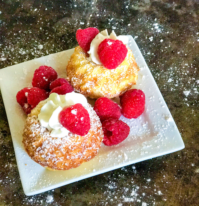 Old Fashioned Hot Milk Cake with Raspberries and Whipped Cream
