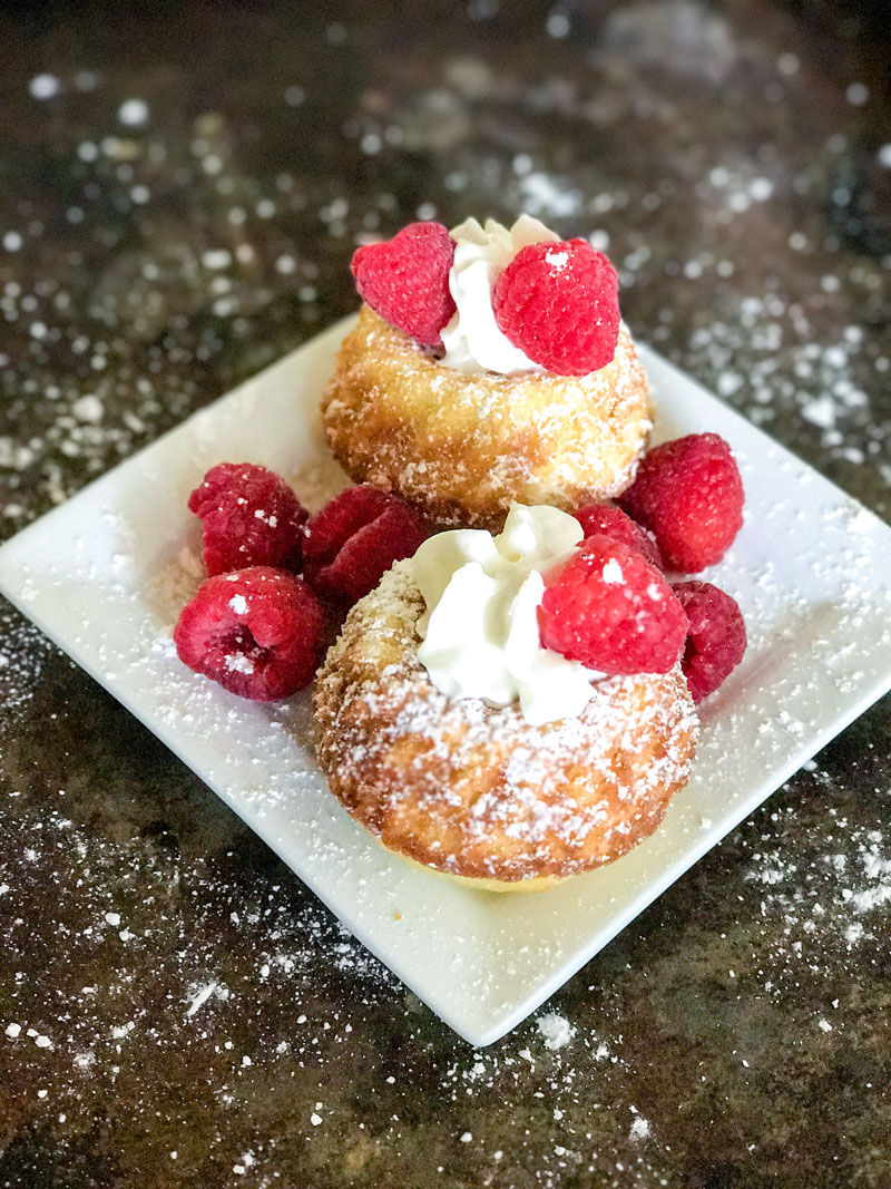 Old Fashioned Hot Milk Cake with Raspberries and Whipped Cream