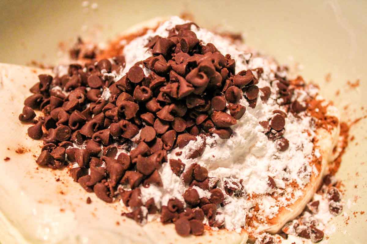 ingredients for chocolate cream cheese in a bowl