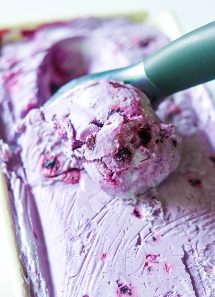 No Churn Roasted Blueberry Ice Cream