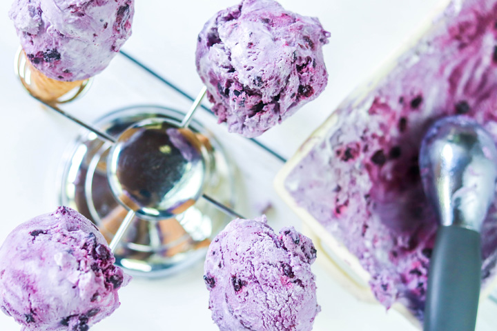 No Churn Roasted Blueberry Ice Cream