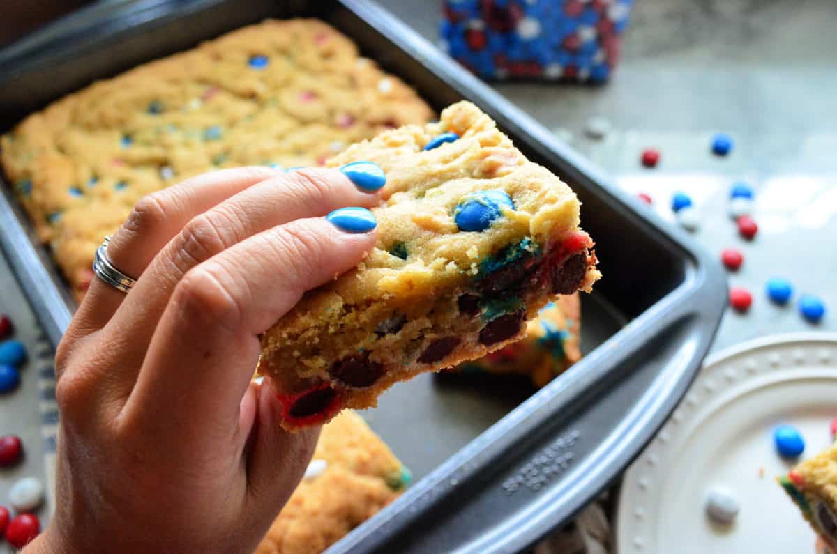 Patriotic M&M Cookie Bars