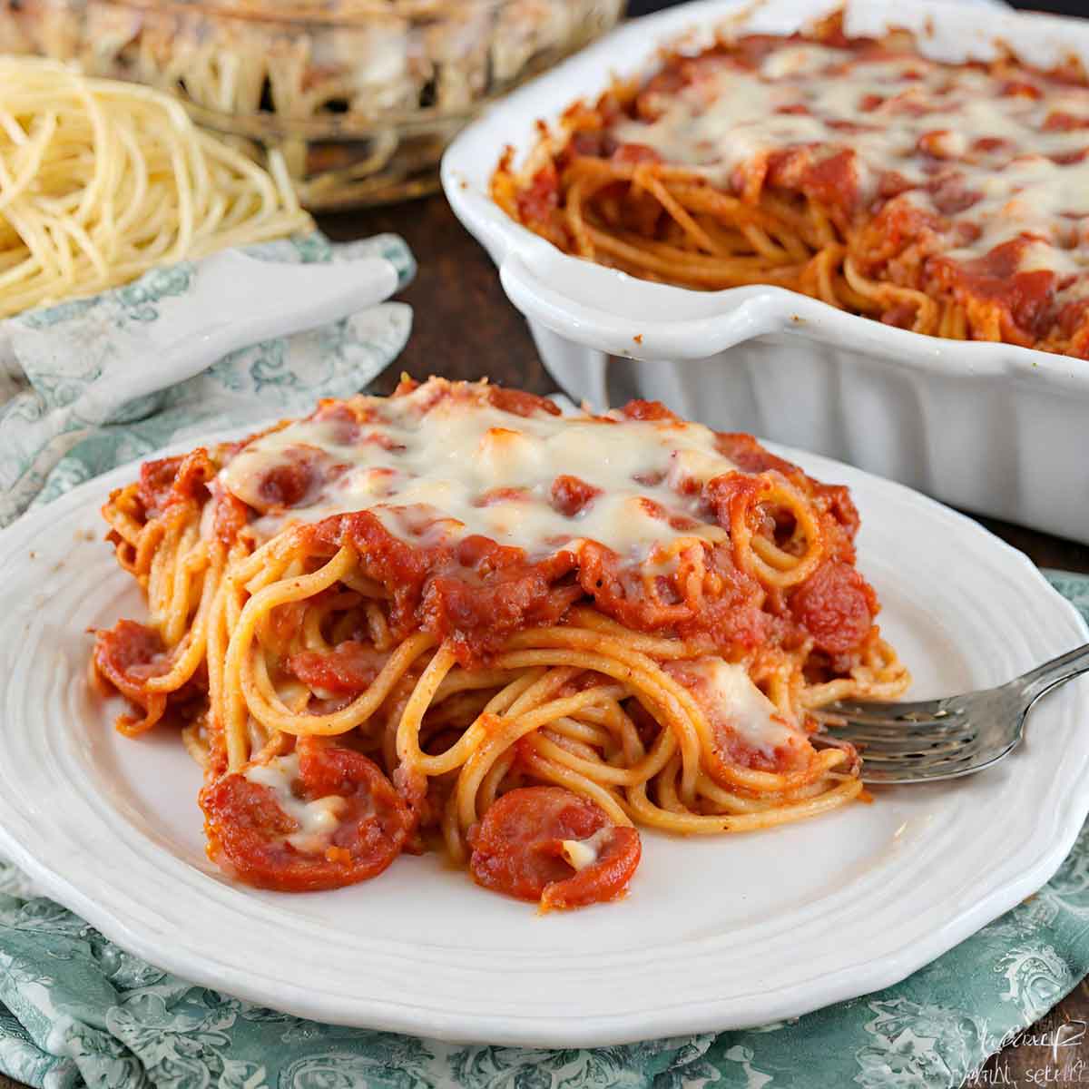 Pepperoni Pizza Spaghetti Casserole