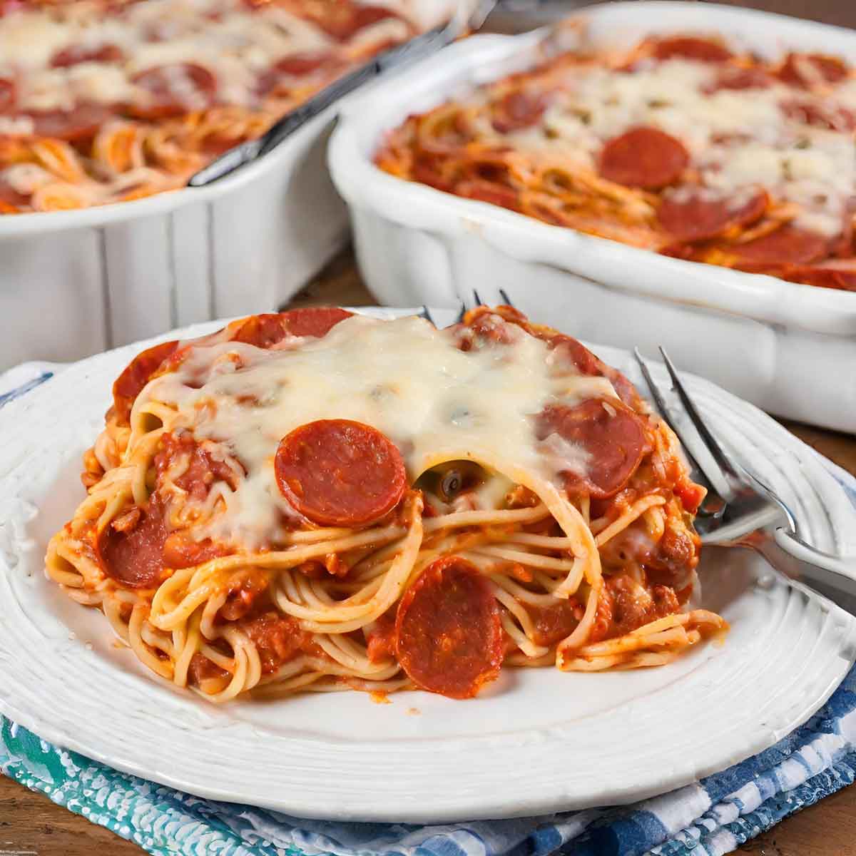 Pepperoni Pizza Spaghetti Casserole