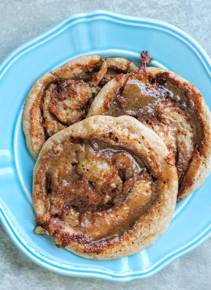 Plate of Cinnamon Roll Pancakes