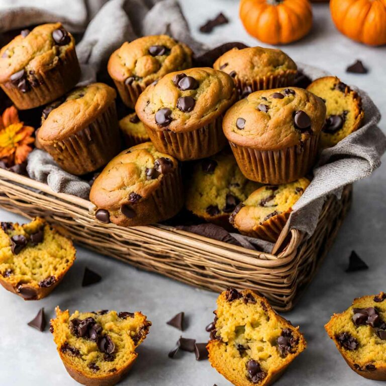 Pumpkin Chocolate Chip Muffins in a basket