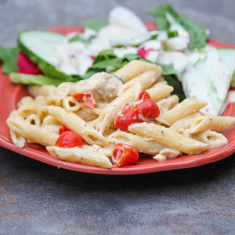 Roasted Vegetable and Chicken Pesto Penne