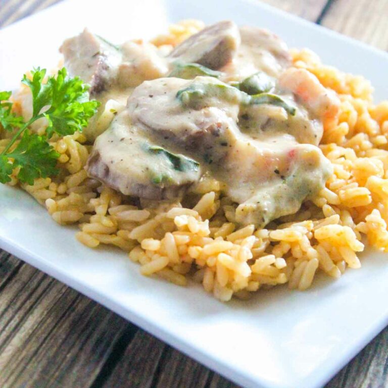 Sausage Shrimp and Veggies with Cheesy Rice