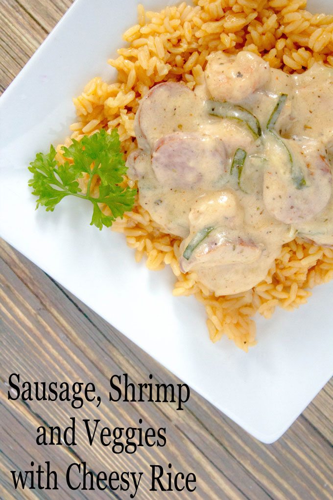 Sausage Shrimp and Veggies with Cheesy Rice @UncleBens