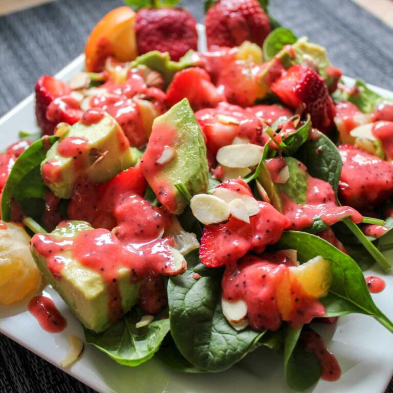 Strawberry Lemon Avocado Spinach Salad with Strawberry Vinaigrette